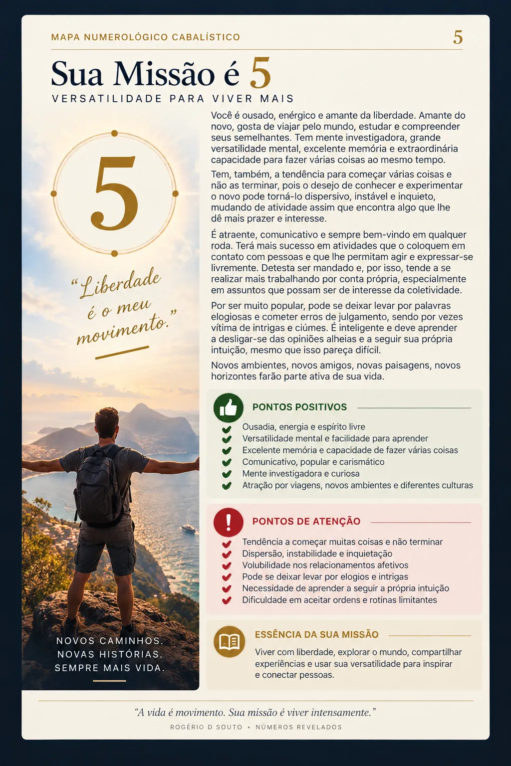Página do mapa: a missão 5, versatilidade para viver mais, com pontos positivos, pontos de atenção e a essência da missão